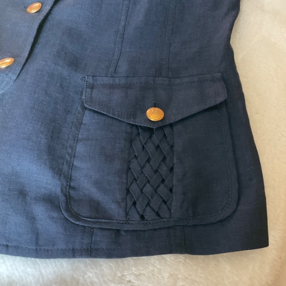 Luisa Spagnoli short sleeve linen top, blue, medium - Picture 3 of 11